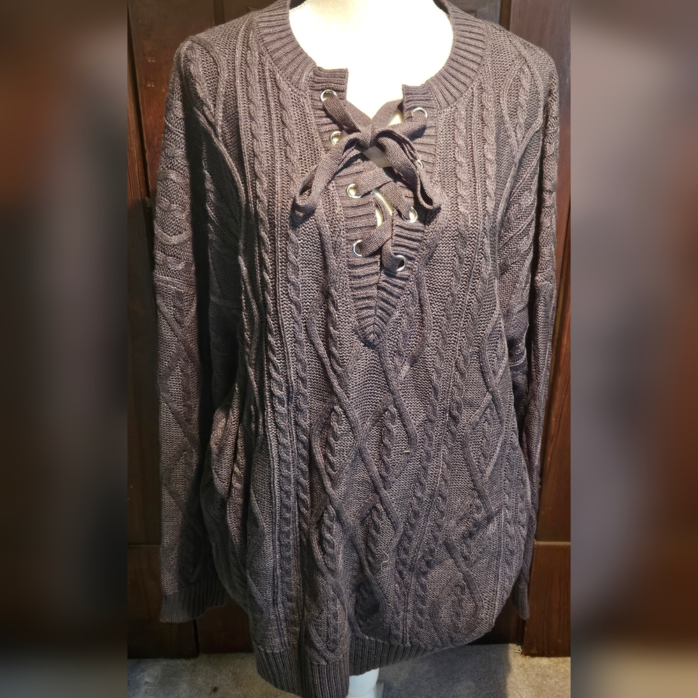 Haptics by Hollie Harper 2x charcoal lace-up cable knit sweater. Never worn